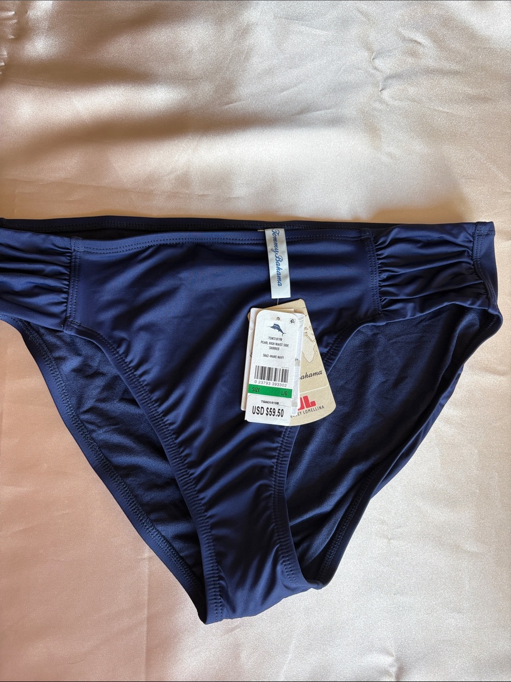 Tommy Bahama Pearl High-Waist Bikini Bottoms in navy blue sz L